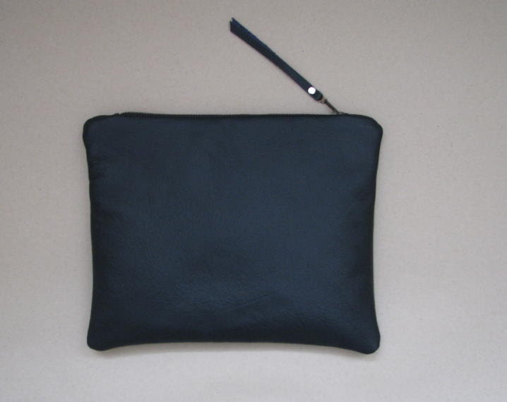 matte black leather clutch, fold-over clutch, minimal, modern