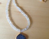 Ink Blue Druzy and Moonstone Necklace