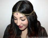 Victoria. Amethyst/ Sapphire . Beaded chain headpiece