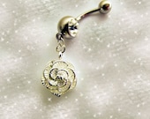 SALE-Belly Ring, 925 Sterling Silver Shimmery Snow White Rose, Belly Button Ring, Belly Button Jewelry for Her