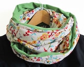 Jersey Scarf, Infinity scarf,Circle Scarf, Loop, Cowl, Snood, patterned, green, colorful floral fabric, cotton, handmade