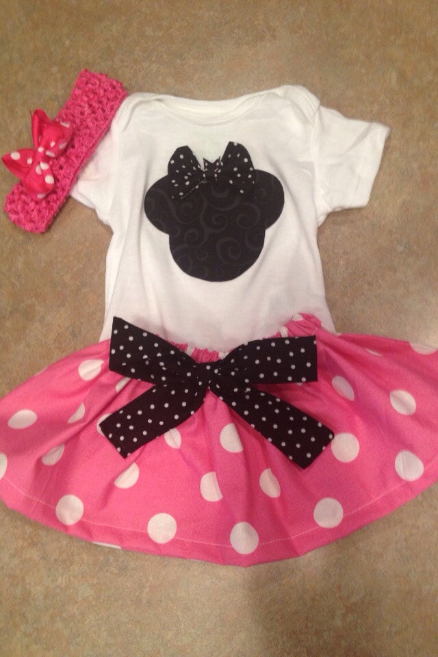 Minnie Mouse Dress first Birthday party princess Pink Skirt onesie Outfit Disney inspired baby Girl Size Newborn 3 6 9 12 18 24 m 3T 4T 5T