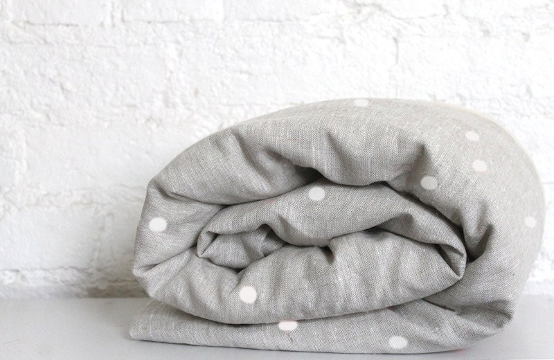 Toddler / Cot Bedding  - Handprinted 100% Linen with White Dots