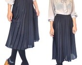 HOLA VINTAGE 90s grunge goth black pleated chiffon midi skirt - preppy black high waist skirt with pleats - pleated chiffon swing skirt