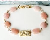 25% OFF Gold bracelet with aa pink opal and gold filled bar connector, gold filled jewelry OOAK
