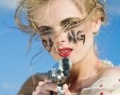 Femme Fatale Bang Vintage Girl Pointing Pistol Gun. 21 x 14"' Fine art signed photographic print - photo - photograph