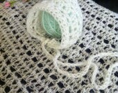 Mohair Mini Blanket or Wrap with matching Bonnnet, newborn photography prop, Mohair wrap and bonnet