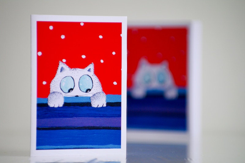 Cat greeting card / White kitty / Red / Lovely cute card / Cat lover/ Children / Happy birthday