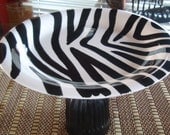 Zebra Footed Serving Plate - Home Decor - Cake Snack Candle Plate - Tablescape - Jewelry Holder