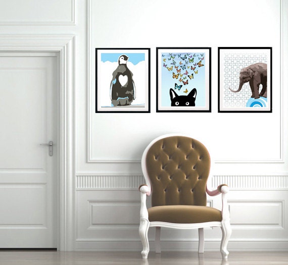 SET of 3 Original Hand Painted Mixed Media Art Prints / Fine Art Print / wall art