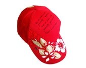 Red Baseball Cap - Hawaiian Flowers-  Affirmation - Bling - TAGT