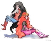 8.5 x 11" Princess Bubblegum and Marceline from Adventure Time watercolor print