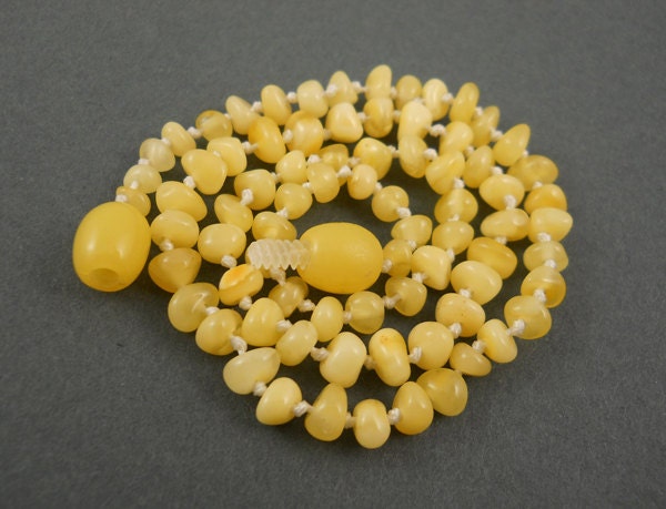 Baltic Amber Baby Teething Necklace -  rounded beads -  milky
