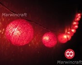 20 Red Color Handmade Cotton Balls Fairy String Lights Party Patio Wedding Floor Table or Hanging Gift Home Decoration