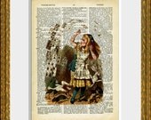 ALICE IN WONDERLAND 05 - recycled book page print - an upcycled antique dictionary page with Playing Cards - home decor, nursery art
