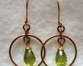 Delicate PERIDOT BRIOLETTE Earrings in 10k Yellow Gold