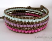 Beaded Leather Wrap Bracelet, Color Pop, Boho chic, Festival, Pink, Purple, Mint Green, Gift Ideas