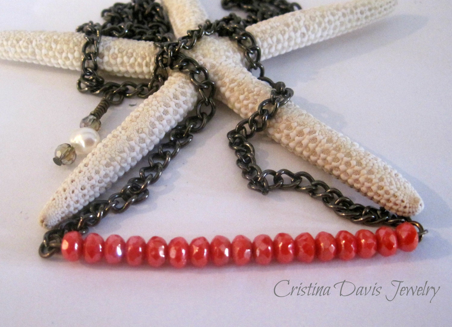 Fiery Coral bar necklace, minimalist, boho chic, mothers day, gifts for her