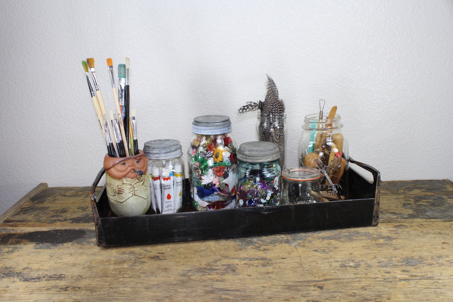 Vintage Black Metal Toolbox Tray