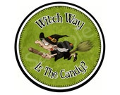Printable Halloween Wicked Witch Flying on Her Broomstick Cupcake Toppers or Gift Tags 3"