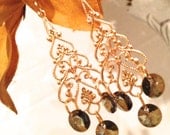 Chandeliers, Sparkle Earrings, Gold Filagree, Dangles, Swarovski Earrings,