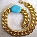 Chic Double Wrap 18K Plated Gold Chunky Chain Stacking Bracelet or Necklace with Oval Turquoise..