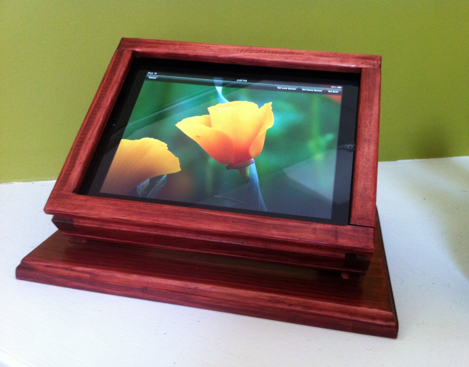 iPad  Tilting Desktop Stand for Square POS and other business applications - Chestnut Finish
