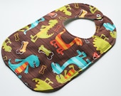 Designer Boy Baby to Toddler Bib -  Dino Dudes Dinosaurs - One of a Kind - Ready to Ship
