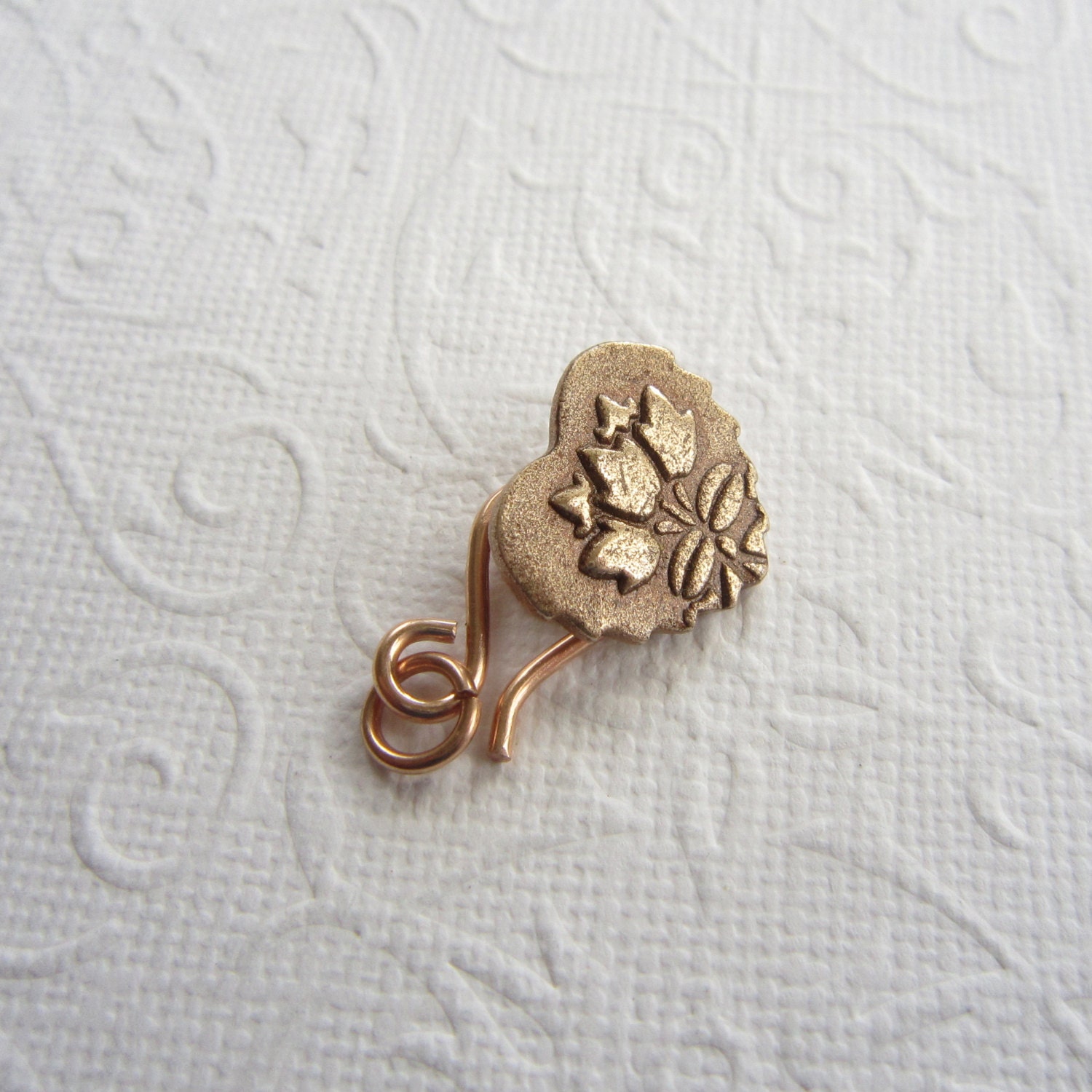 Bronze clasp set, button and hook clasp, heart clasp, handmade clasp,