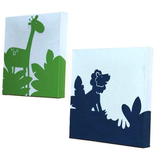 Hand Painted Giraffe and Lion Wall Art Canvas