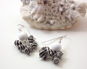 Bohemian earrings dangle earrings shell earrings summer earrings summer jewelry black and white earrings with sterling silver earrings