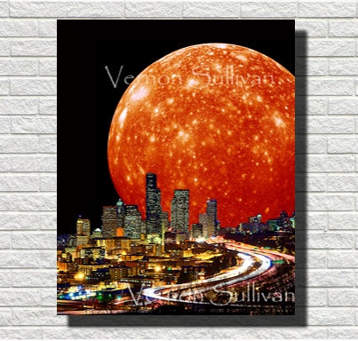 8 X 10 A4 city wall art home office decor skyline cityscape seattle washington poster print digital photography graphic Vernon Sullivan
