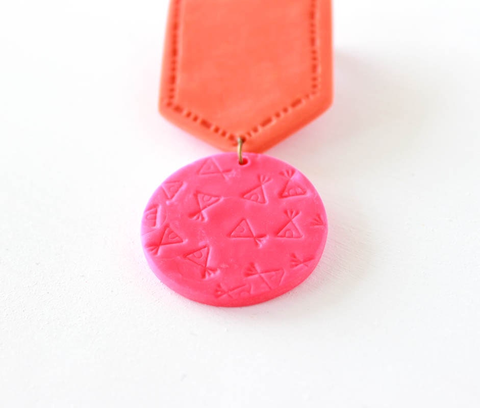Native American Symbol Brooch, Polymer Clay Medal Brooch, Polymer Clay Accessory