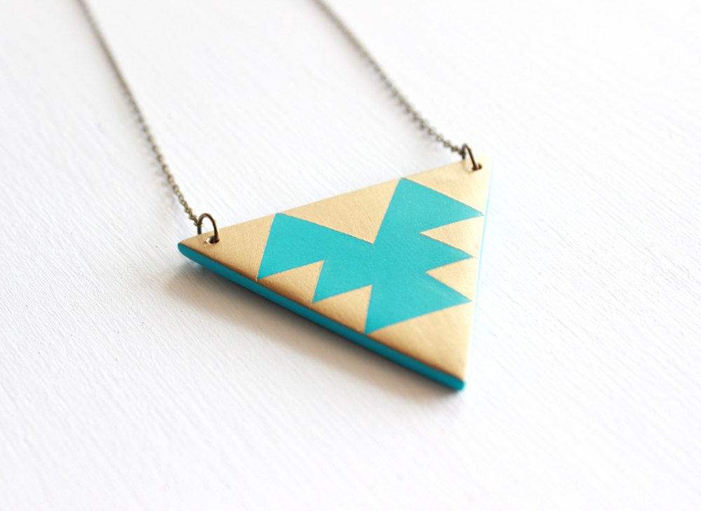 Geometric Aztec Triangle Necklace, Polymer Clay Pendant Necklace, Tribal Necklace