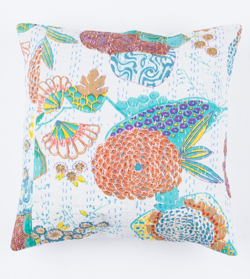 24x24 Pillow Cover - White Green Floral Pattern