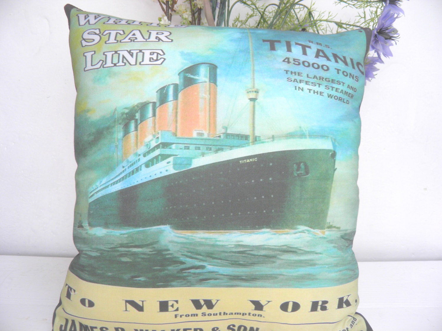 Titanic Genuine Vintage Poster  Medium Pillow Fathers Day Mens Gift