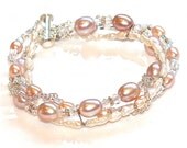 Pearl Blush Multistrand Bracelet Keshi White Sparkle Chain Rhinestone Fizz Candy Signature  Summer Jewelry
