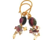 Watermelon Tourmaline Slice Earrings Gold Vermeil Artisan Jewelry FizzCandy