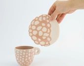 Coffee cup-Ceramic stoneware cup saucer coffee espresso - unique handmade serving decorative textured kitchen pottery morning coffee - pink