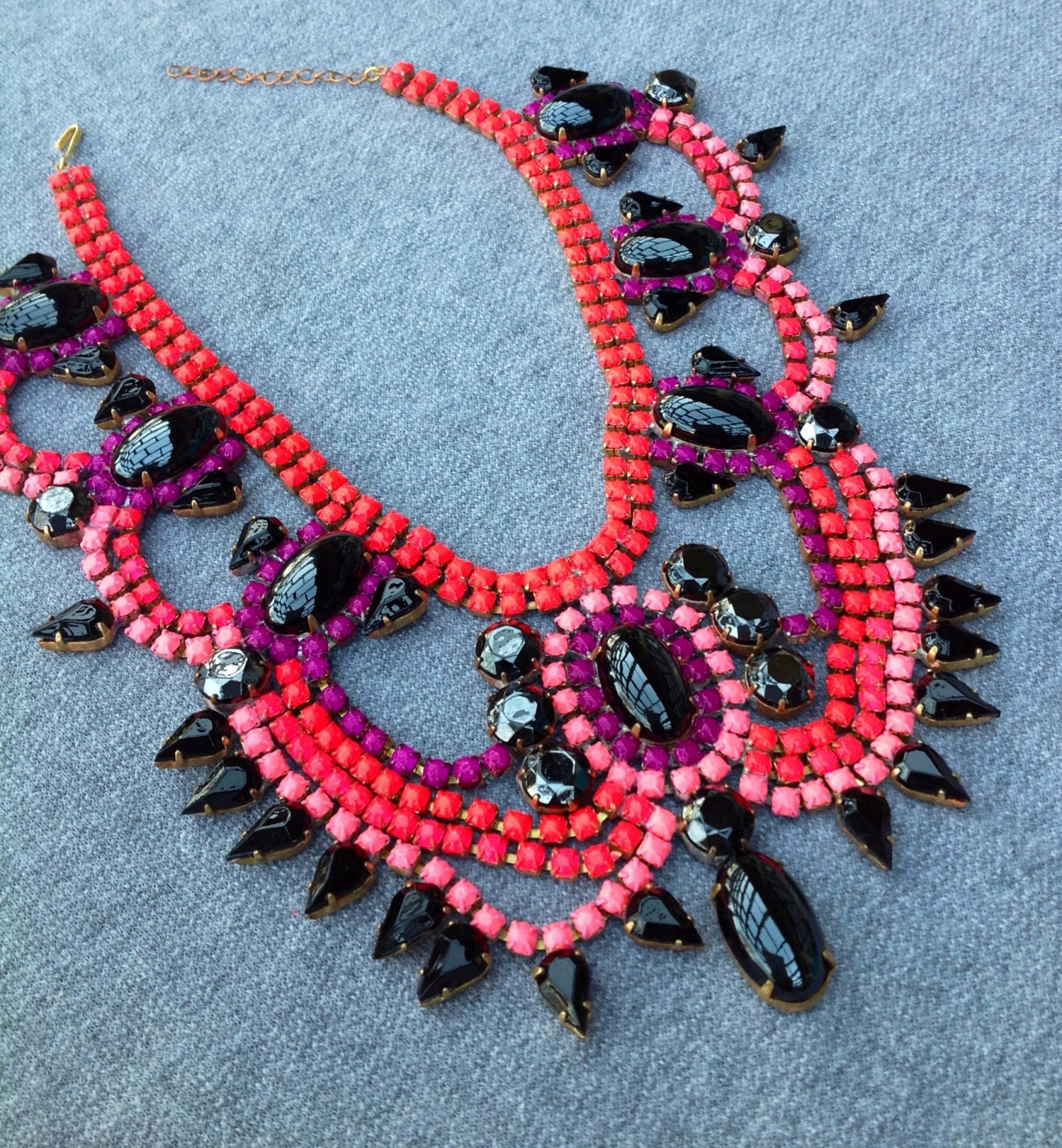 Custom Vintage Hand Painted Rhinestone Statement Necklace - Dannijo look