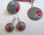 Grey jewelry - Heart jewelry - Fimo jewelry - Handmade necklace, earrings, ring