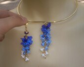 Ombré blue jewelry -Polymer jewelry - Blue necklace and earrings -Floral jewelry