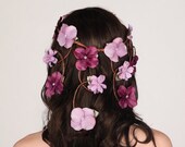 Cascading Veil of Lilac Pink & Amethyst Purple Flowers - Flower Crown, Woodland Wedding Floral Head Piece, Hair Wreath, Fairy Circlet