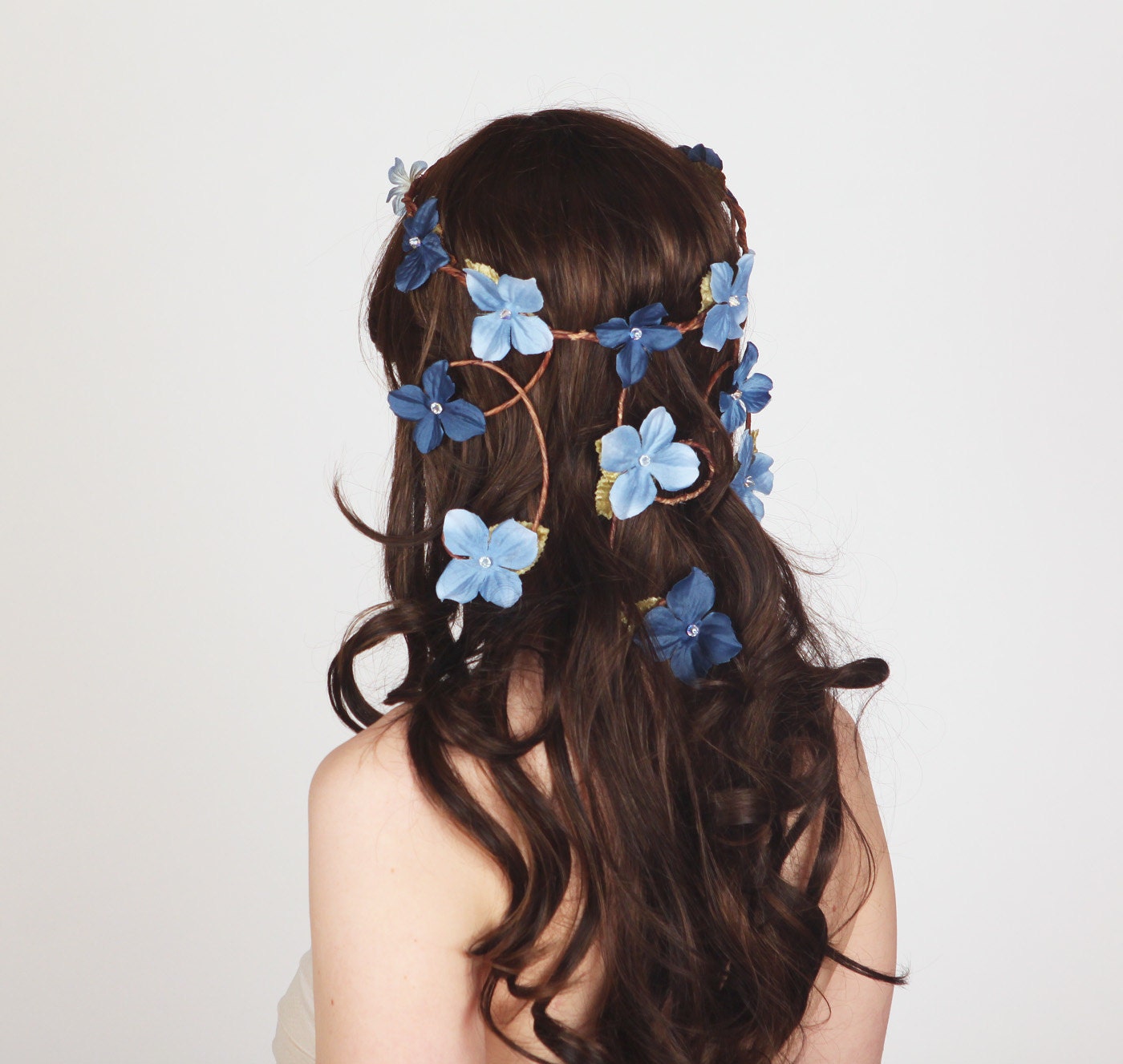 Cascading Vines - Flower Crown - Something Blue - Woodland Wedding, Fairy Floral Head Piece, Hair Wreath, Festival Circlet