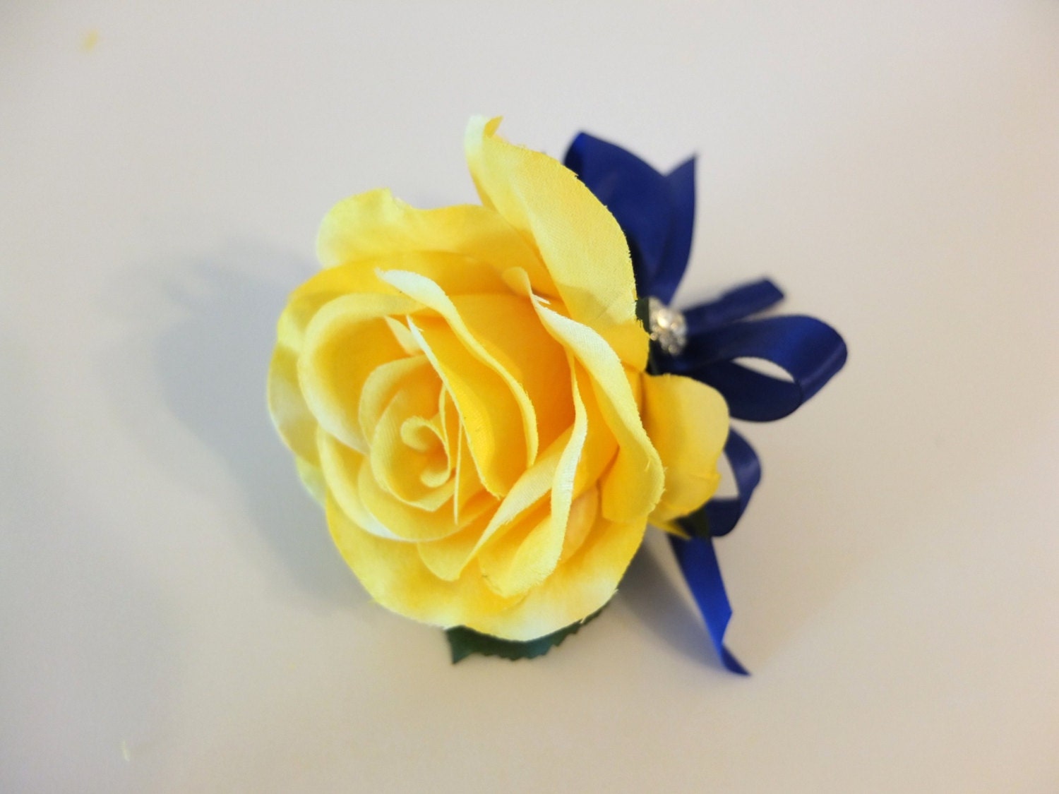 Reserved Listing for jennie,, Yellow Rose with royal blue ribbon and rhinestone accent