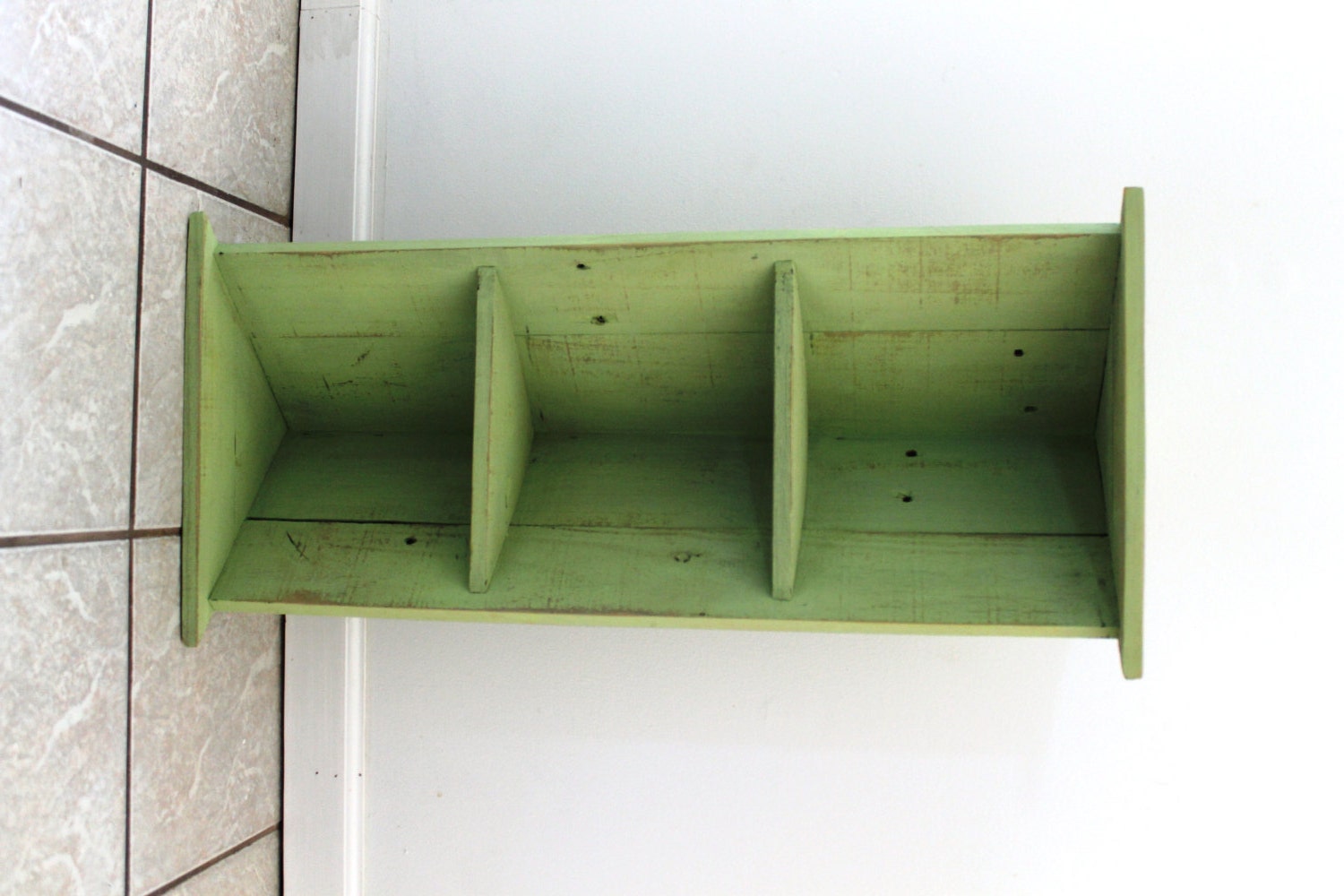 Handmade Corner Bookcase, Lime, Two Shelves, Reclaimed Wood--15"W x 31.5"H x 10.5"L, Beach Inspired