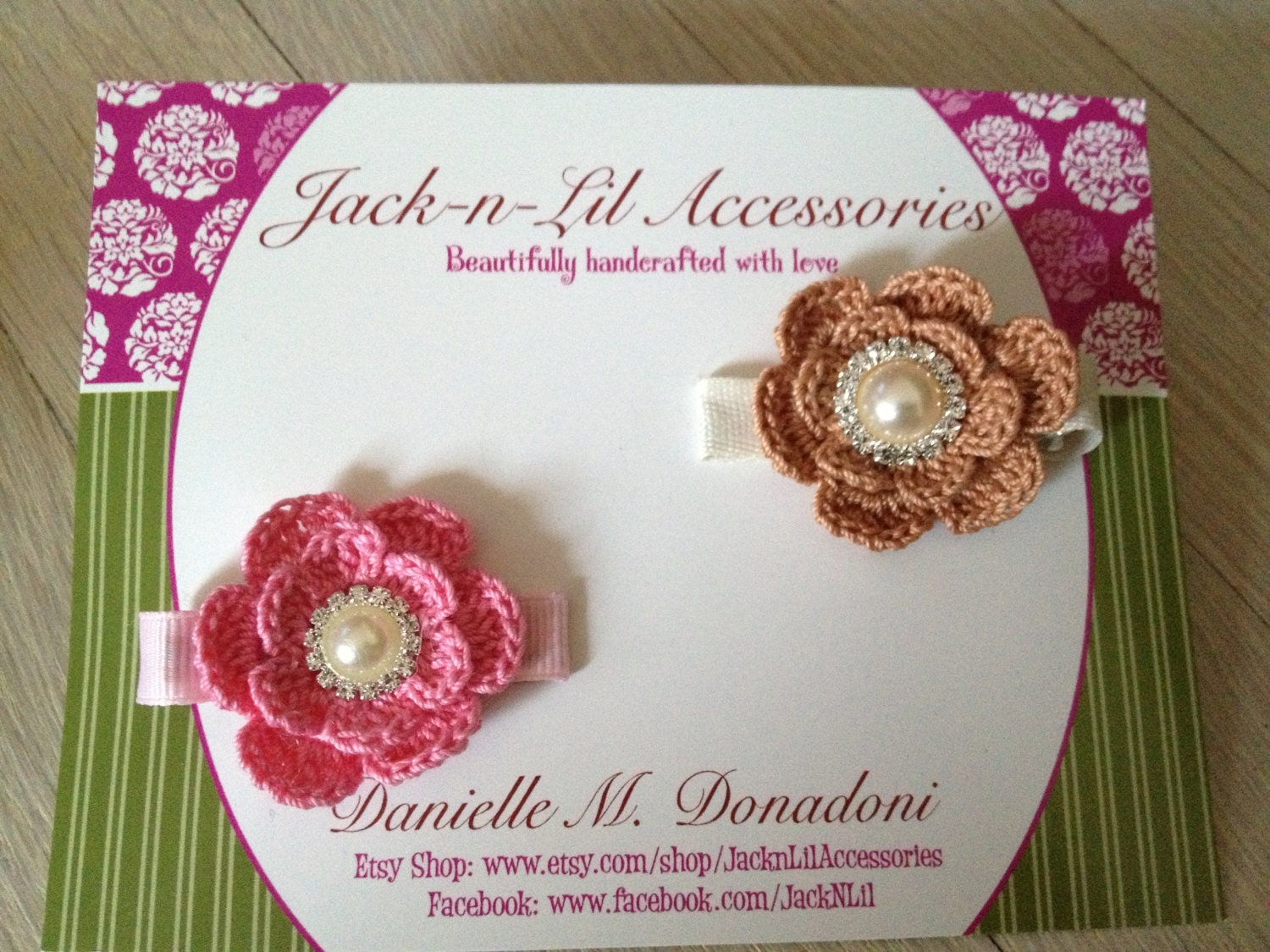 Pink and Tan Crochet Clip Combo