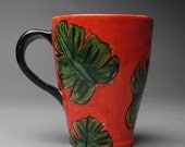 Red Clay Mug with Leaves