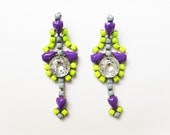 Amazing Chunky Neon and Purple Rhinestone Earrings