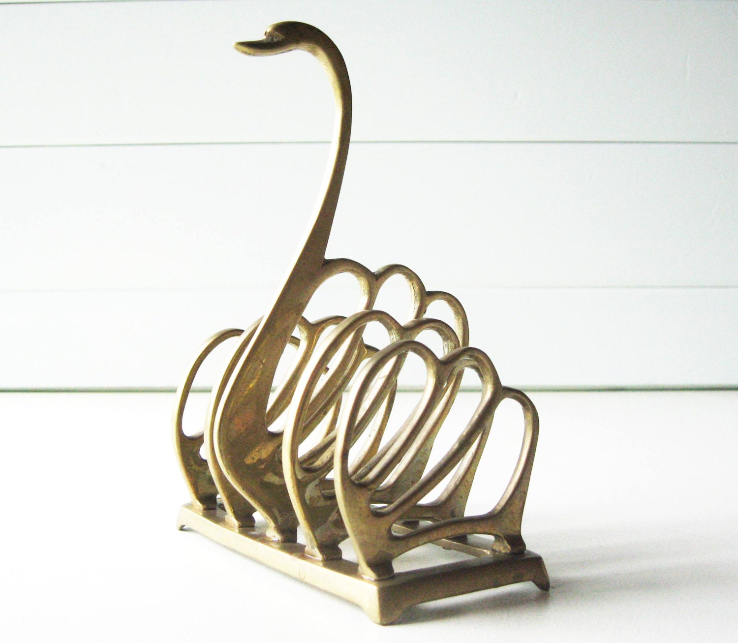 Vintage Brass Toast Rack, Letter Holder, Napkin Holder, Brass Swan